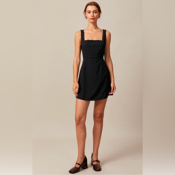 Rihoas Black Square Neck Scalloped Mini Dress NWT!!! - Picture 3 of 10